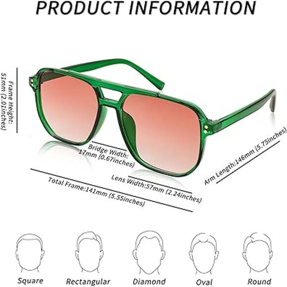 New Feisedy Womens Green Frame Brown Lens 70s Retro Square Aviator Sunglasses - Picture 4 of 6